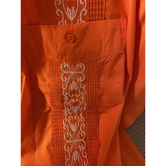 The Genuine Haband Guayabera 2XL Short Sleeve SnapUp Shirt  Orange 4 Front Pocke - Picture 12 of 12